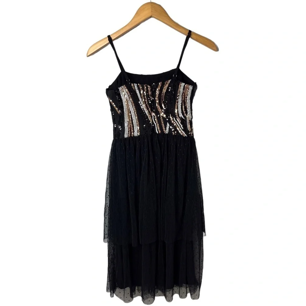 Dress The Population Kady Sequin Tiered Dress Black Size Small Wedding Guest - Picture 6 of 11